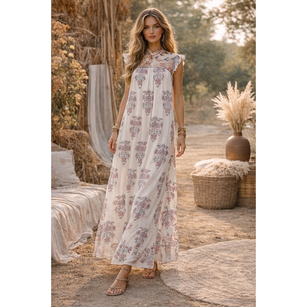 Alix of Bohemia Gia Contessa Dress | White Multi Print Maxi | NWT | Size L